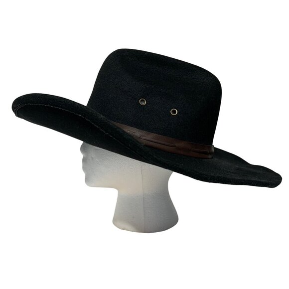 Frye Black Wool Western Cowboy Hat With Brown Leather Band Unisex - Picture 1 of 9